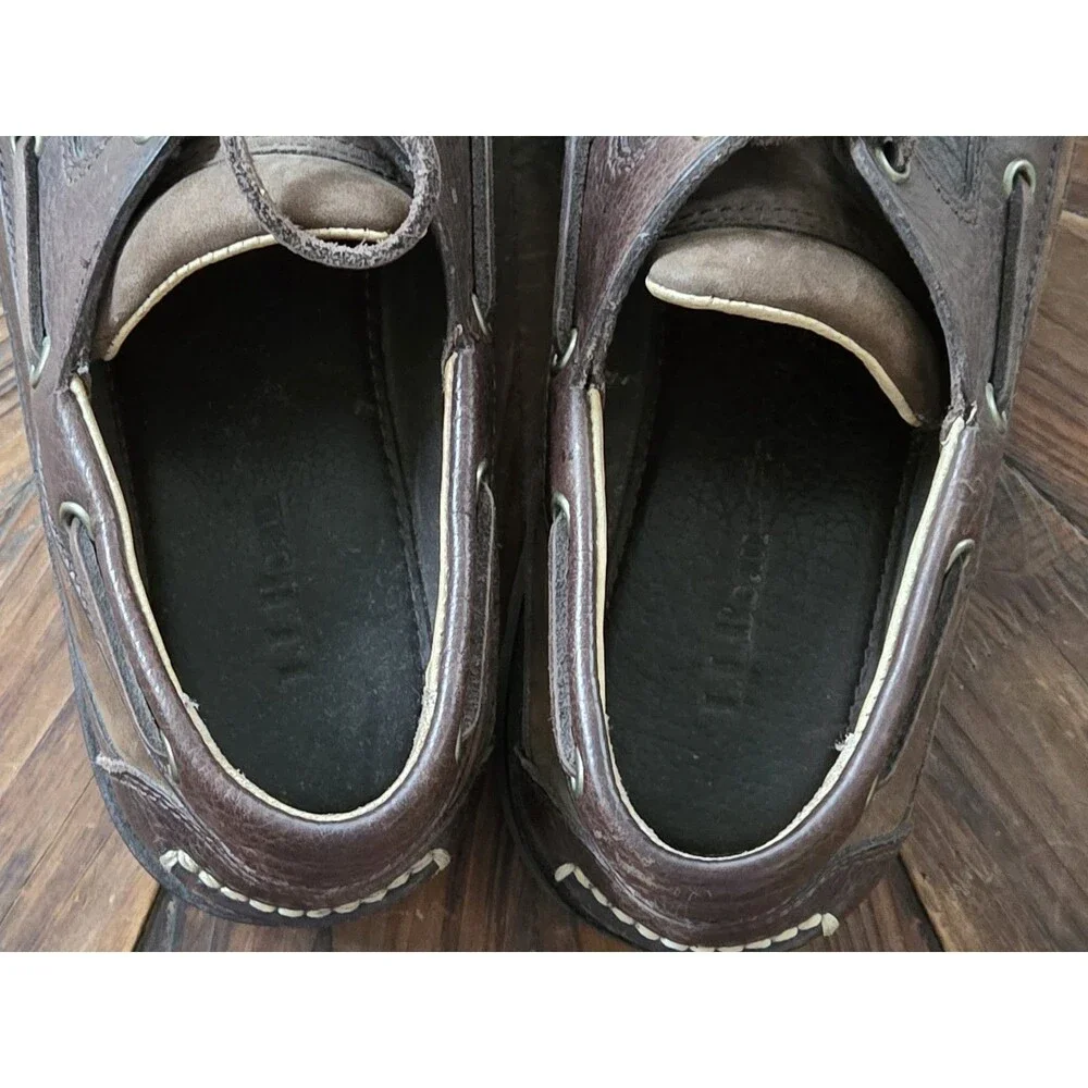 L.L.Bean Men's Leather Lace-Up Boat Shoes Brown Rubber Sole Round Toe 9 M